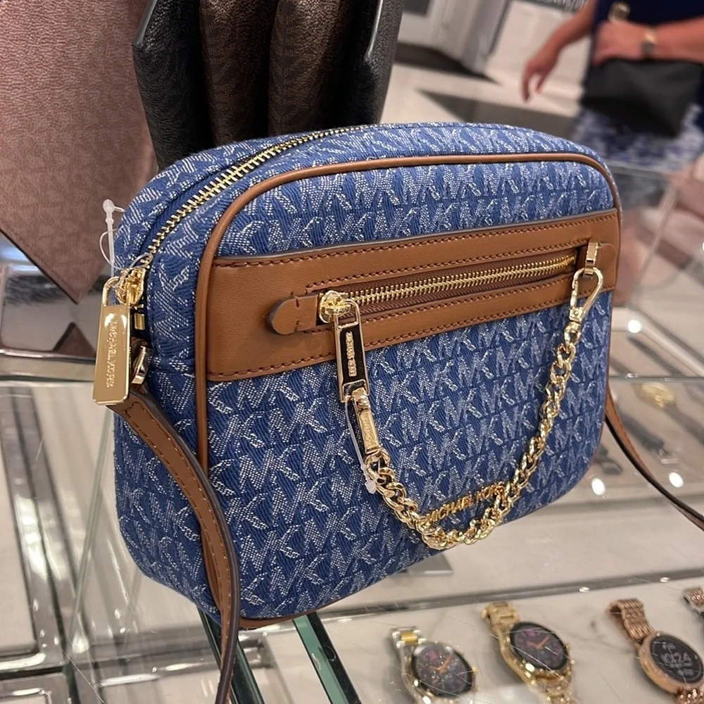 Michael Kors Jet Set Item Large East West Zip Chain Crossbody XBody Denim Multi